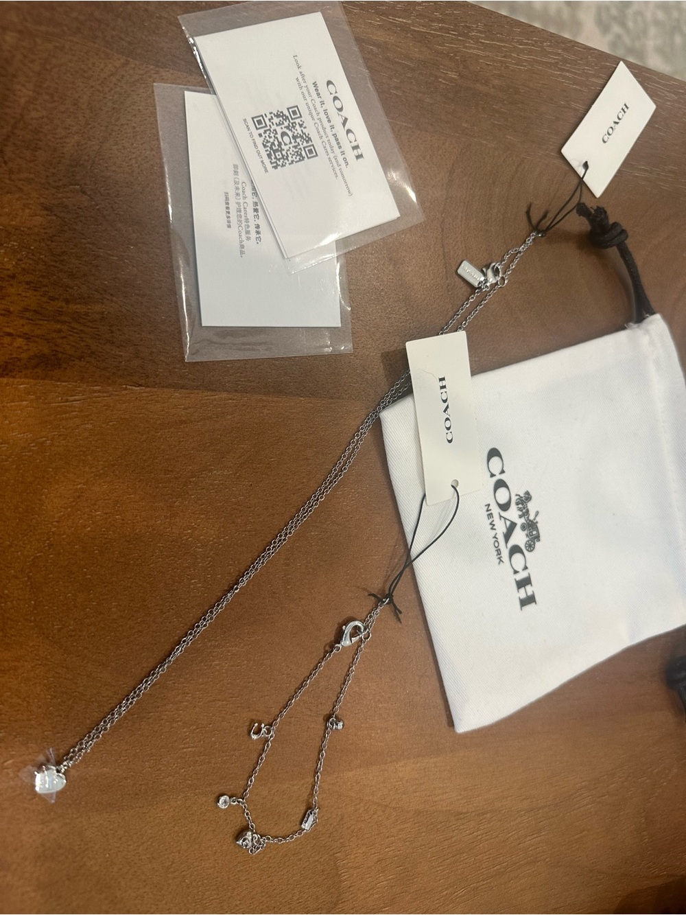 New COACH Silver Heart Charm Necklace & Charm Bracelet